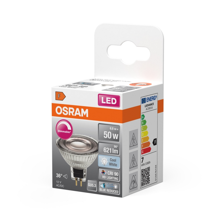 Dimmbares LED-Reflektorleuchtmittel MR16 GU5,3/6,8W/12V 4000K 36° CRI 90 - Osram