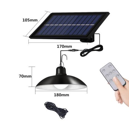 LED-dimmbare Solar-Pendelleuchte an Kabel mit Sensor LED/1,8W/3,7V IP44 6500K 1600 mAh + Fernbedienung