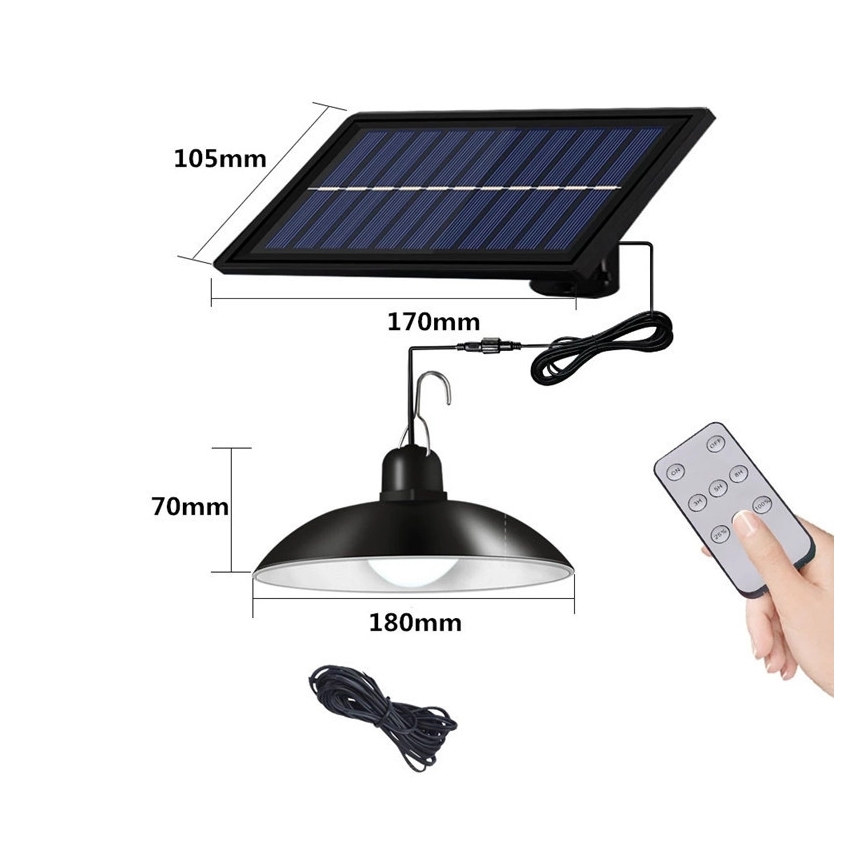 LED-dimmbare Solar-Pendelleuchte an Kabel mit Sensor LED/1,8W/3,7V IP44 6500K 1600 mAh + Fernbedienung