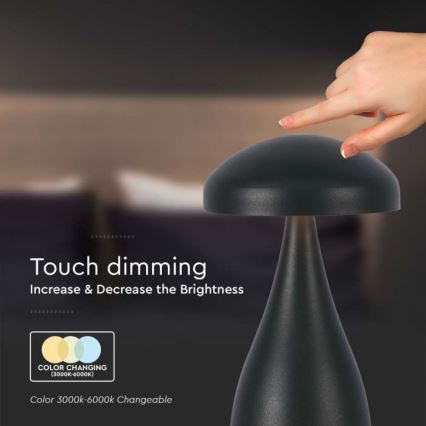 LED dimmbare wiederaufladbare Touch-Tischlampe LED/1W/5V 3000-6000K 1800 mAh schwarz
