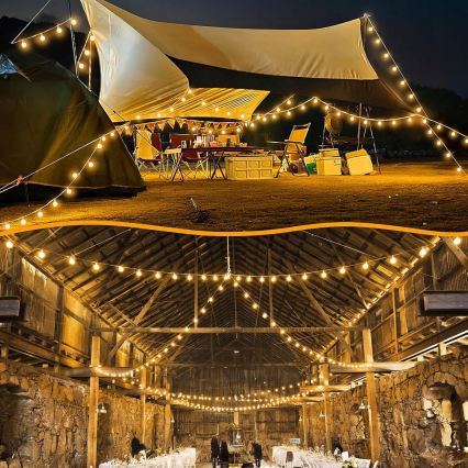 Dimmbare LED-Außen-Dekorations-Lichterkette 25xE12/1W/24/230V 17,5 m IP65 schwarz + Fernbedienung