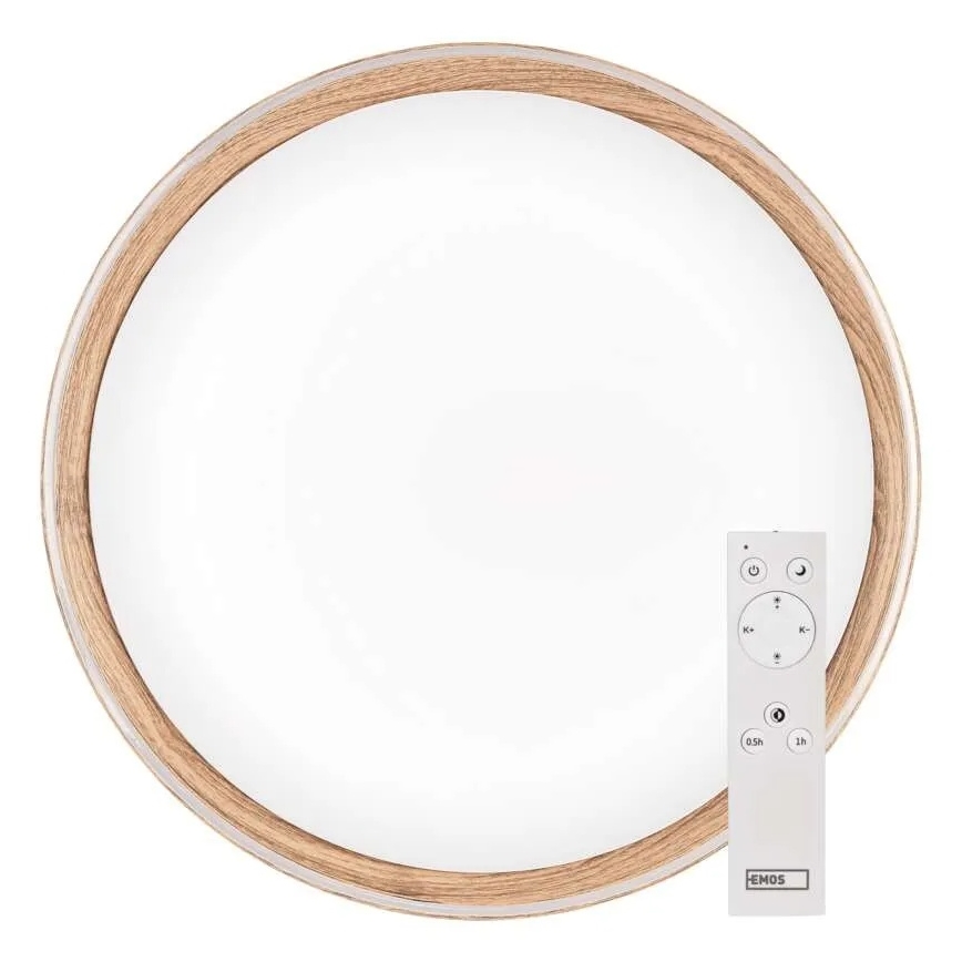 ILVI dimmbare LED-Deckenleuchte, 30 W, 230 V, 2700–6500 K, Ø 40 cm, Holzdekor, inkl. Fernbedienung
