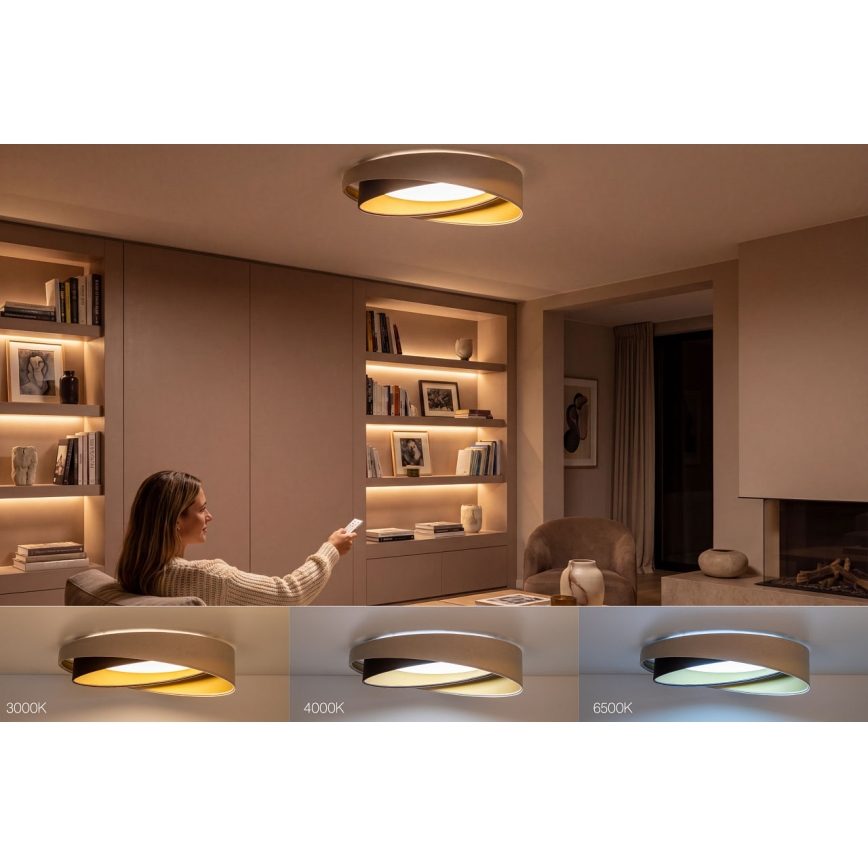 LED-dimmbare Deckenleuchte SMART GALAXY MODERN LED/24W/230V 3000-6500K Ø 55 cm beige/braun/gold + Fernbedienung