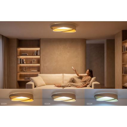 LED-dimmbare Deckenleuchte SMART GALAXY MODERN LED/24W/230V 3000-6500K Ø 55 cm beige/weiß/gold + Fernbedienung
