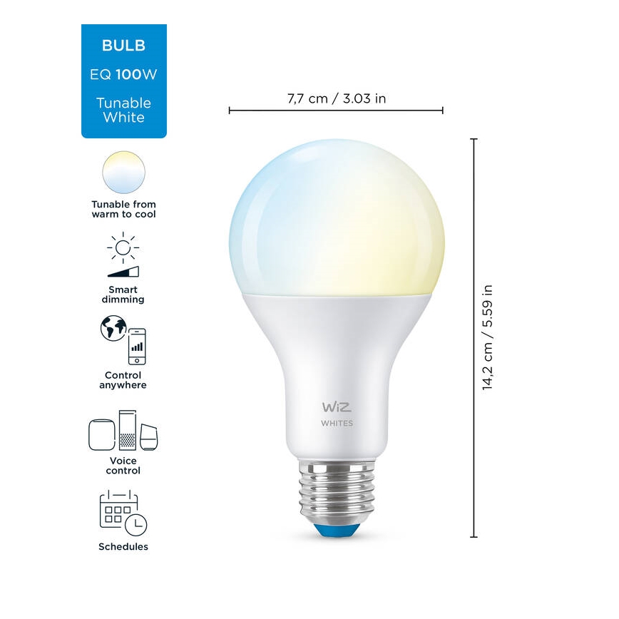 LED dimmbare Glühbirne A67 E27/13W/230V 2700-6500K CRI 90 Wi-Fi - WiZ