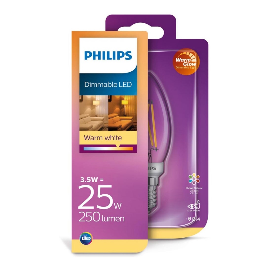 LED dimmbare Glühbirne Philips Warm Glow  E14/3,5W/230V 2200-2700K