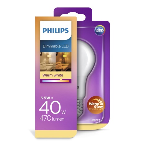 LED dimmbare Glühbirne Philips Warm Glow E27/5.5W/230V 2200K-2700K 