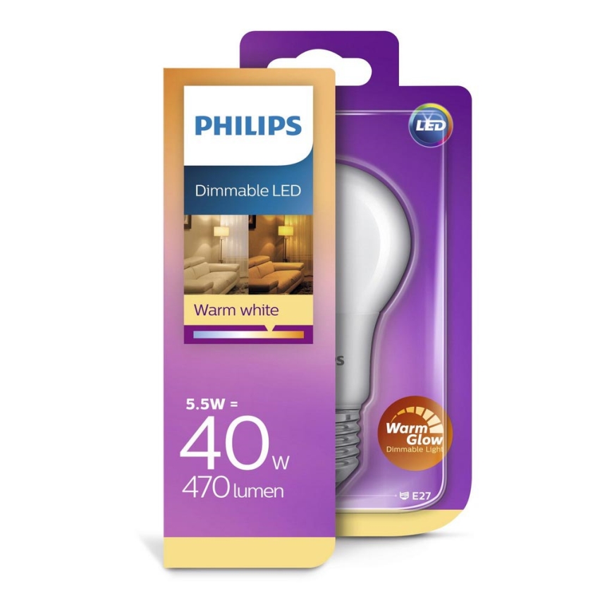 LED dimmbare Glühbirne Philips Warm Glow E27/5.5W/230V 2200K-2700K 