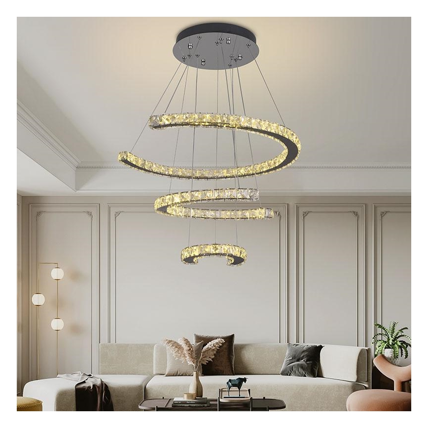 LED dimmbarer Kristall-Kronleuchter an Kabel LED/100W/230V 3000-6500K Silber + Fernbedienung