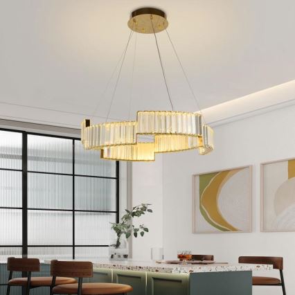 LED dimmbarer Kristall-Kronleuchter an Kabel LED/40W/230V 3000-6500K gold + Fernbedienung