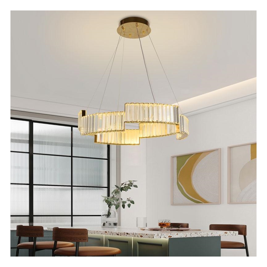 LED dimmbarer Kristall-Kronleuchter an Kabel LED/40W/230V 3000-6500K gold + Fernbedienung
