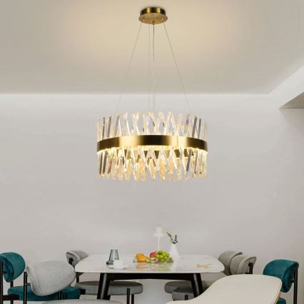 LED dimmbarer Kristall-Pendelleuchter an Kabel LED/80W/230V 3000-6500K gold + Fernbedienung