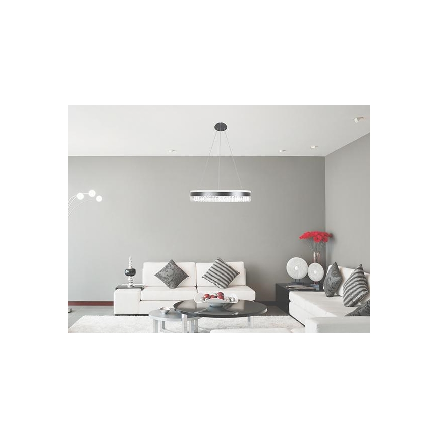 LED dimmbarer Kristall-Pendelleuchter an Kabel LED/80W/230V 3000-6500K Schwarz + Fernbedienung