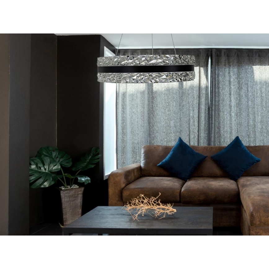 LED dimmbarer Kristall-Pendelleuchter an Kabel LED/80W/230V 3000-6500K Schwarz + Fernbedienung