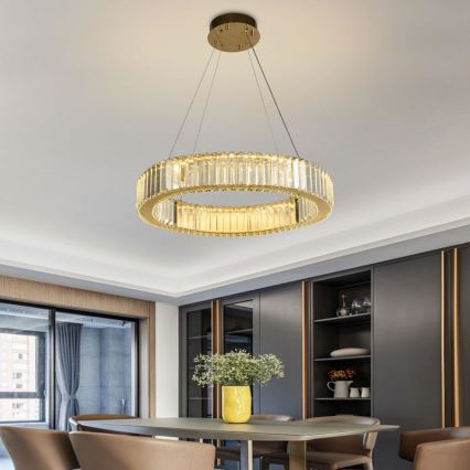 LED dimmbarer Kristall-Pendelleuchter an Seil LED/40W/230V 3000-6500K Chrom/Gold + Fernbedienung