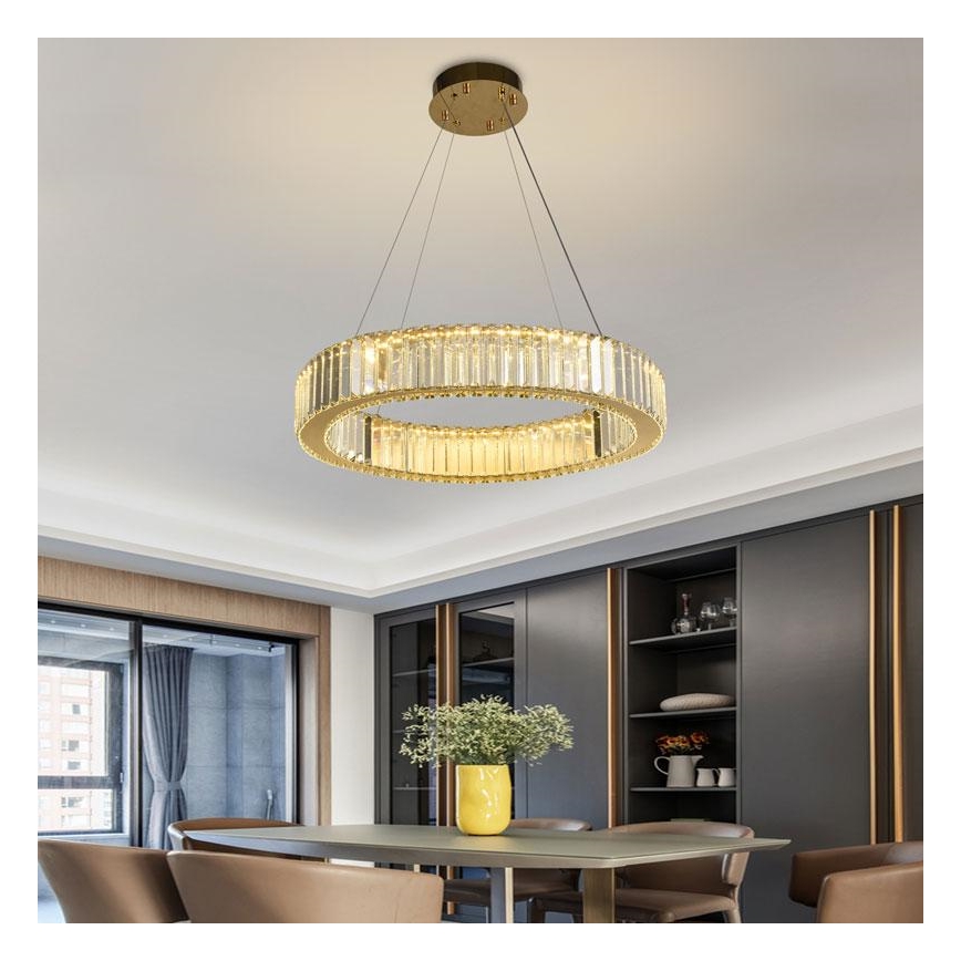 LED dimmbarer Kristall-Pendelleuchter an Seil LED/40W/230V 3000-6500K Chrom/Gold + Fernbedienung