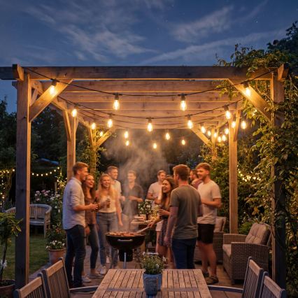 Dimmbare LED-Solar-Dekorations-Lichterkette 20xE27/0,3W/3/5V USB 2400 mAh 20,62 m IP65 schwarz + Fernbedienung