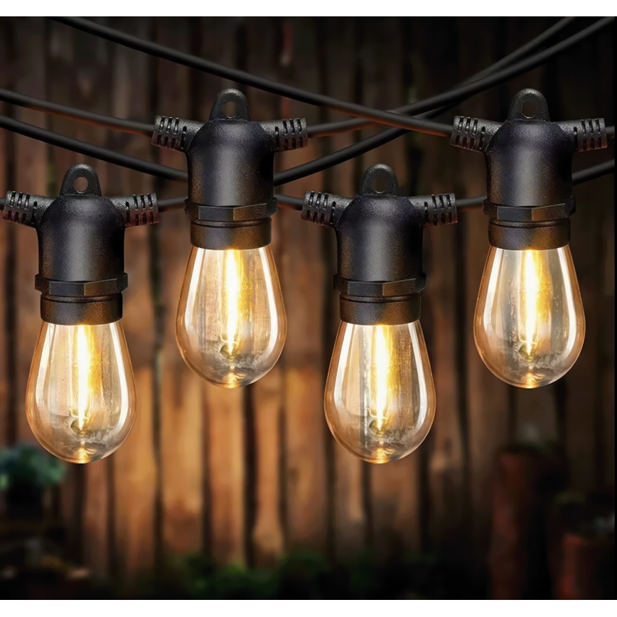 Dimmbare LED-Solar-Dekorations-Lichterkette 20xE27/0,3W/3/5V USB 2400 mAh 20,62 m IP65 schwarz + Fernbedienung