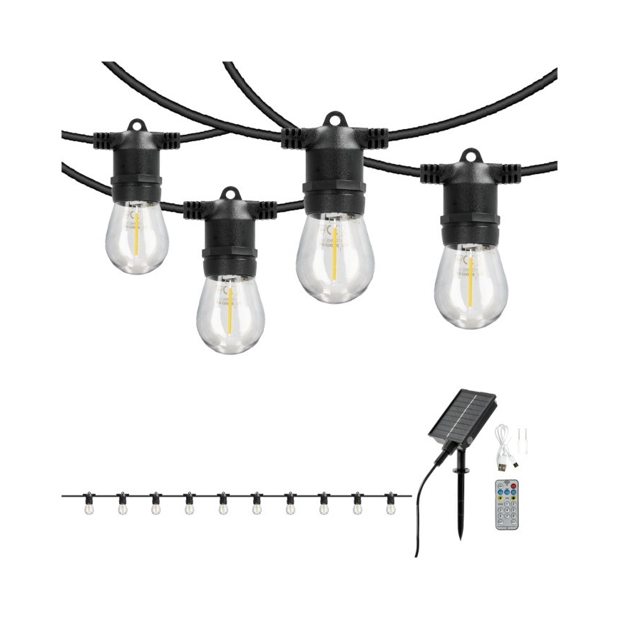 LED-dimmbare Solar-Lichterkette STARLIGHT NEO 10xE27/3,7V 2700K IP54 1200 mAh 11,5m + Fernbedienung