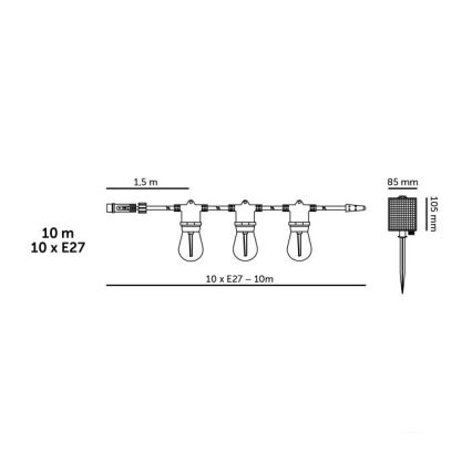 LED-dimmbare Solar-Lichterkette STARLIGHT NEO 10xE27/3,7V 2700K IP54 1200 mAh 11,5m + Fernbedienung