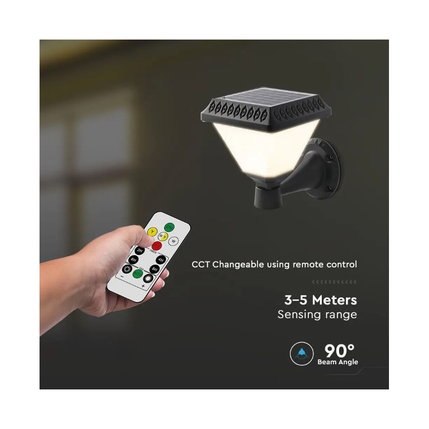 LED Dimmbare Solar-Wandleuchte LED/0,8W/5,5V 3000/4000/6400K IP44 + Fernbedienung