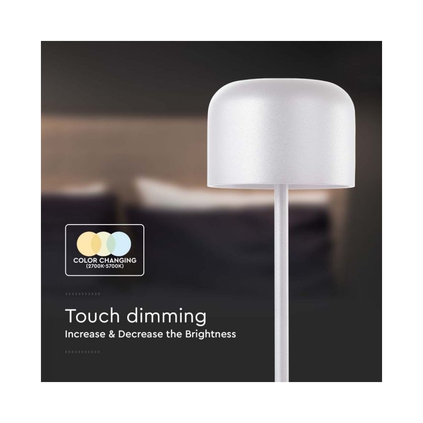 LED dimmbare, wiederaufladbare Touch-Tischlampe LED/1,5W/5V 2700-5700K IP54 2200 mAh weiß