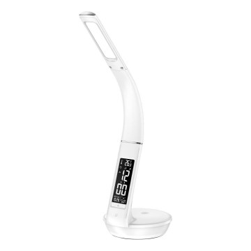 LED dimmbare Tischlampe mit kabelloser Qi 5W Ladestation und Display LED/6W/230V/1xCR2032 3000/4000/6000K Weiß