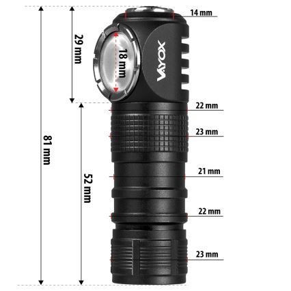Dimmbare, wiederaufladbare LED-Stirnlampe mit rotem Licht, 3-in-1, LED/10W/5V, IP66, 500 lm, 800 mAh