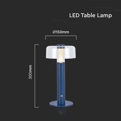 LED dimmbare, wiederaufladbare Touch-Tischlampe LED/1W/5V 3000K 1800 mAh blau