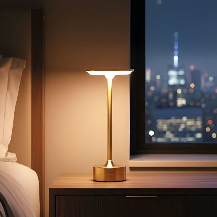 LED-dimmbare, wiederaufladbare Tischlampe NEW YORK LED/1,8 W/5 V 2700 K/4000 K/6500 K 1200 mAh gold