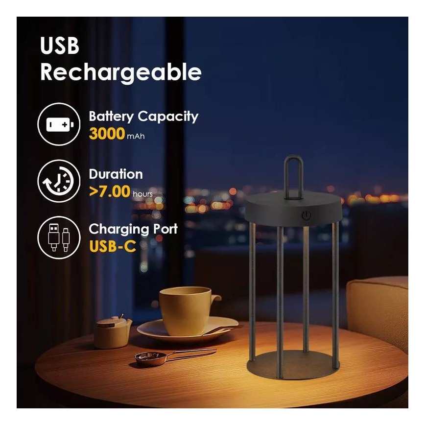 Dimmbare, wiederaufladbare Touch-Außen-Tischlampe GENTLE LED/1,5W/3,7V 3000 mAh IP44 schwarz
