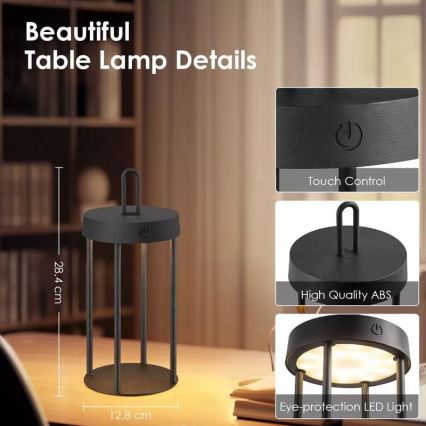 Dimmbare, wiederaufladbare Touch-Außen-Tischlampe GENTLE LED/1,5W/3,7V 3000 mAh IP44 schwarz
