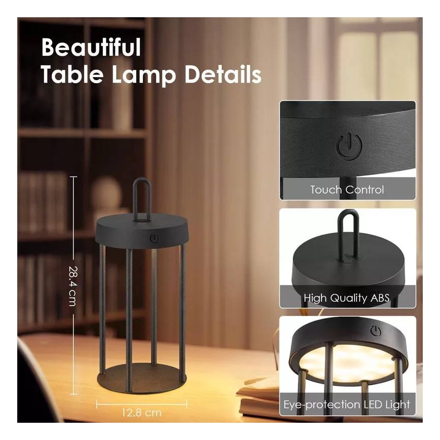 Dimmbare, wiederaufladbare Touch-Außen-Tischlampe GENTLE LED/1,5W/3,7V 3000 mAh IP44 schwarz