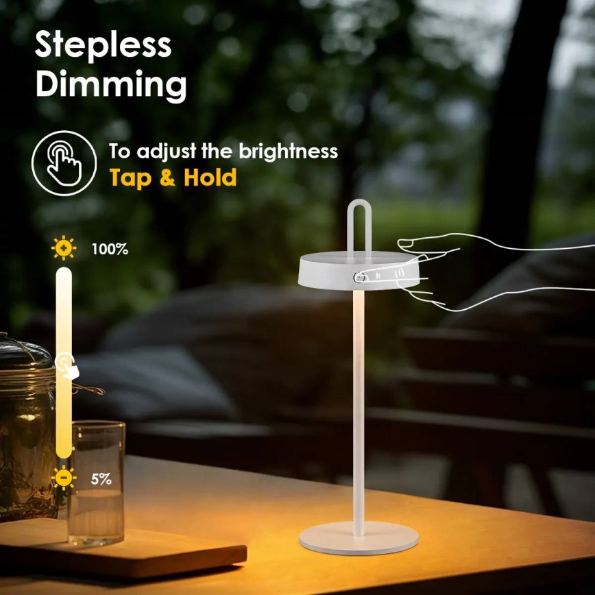LED-dimmbare, wiederaufladbare Tischleuchte für den Außenbereich mit Touch-Bedienung SHINE LED/1,5W/3,7V 3000 mAh IP44 weiß