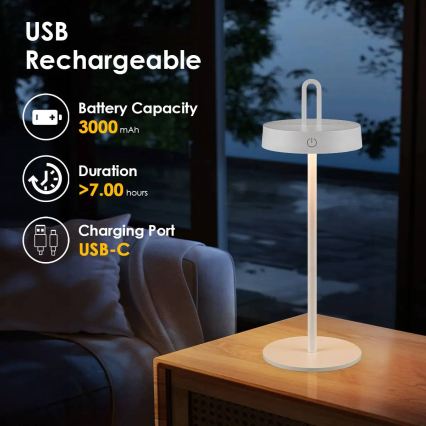 LED-dimmbare, wiederaufladbare Tischleuchte für den Außenbereich mit Touch-Bedienung SHINE LED/1,5W/3,7V 3000 mAh IP44 weiß