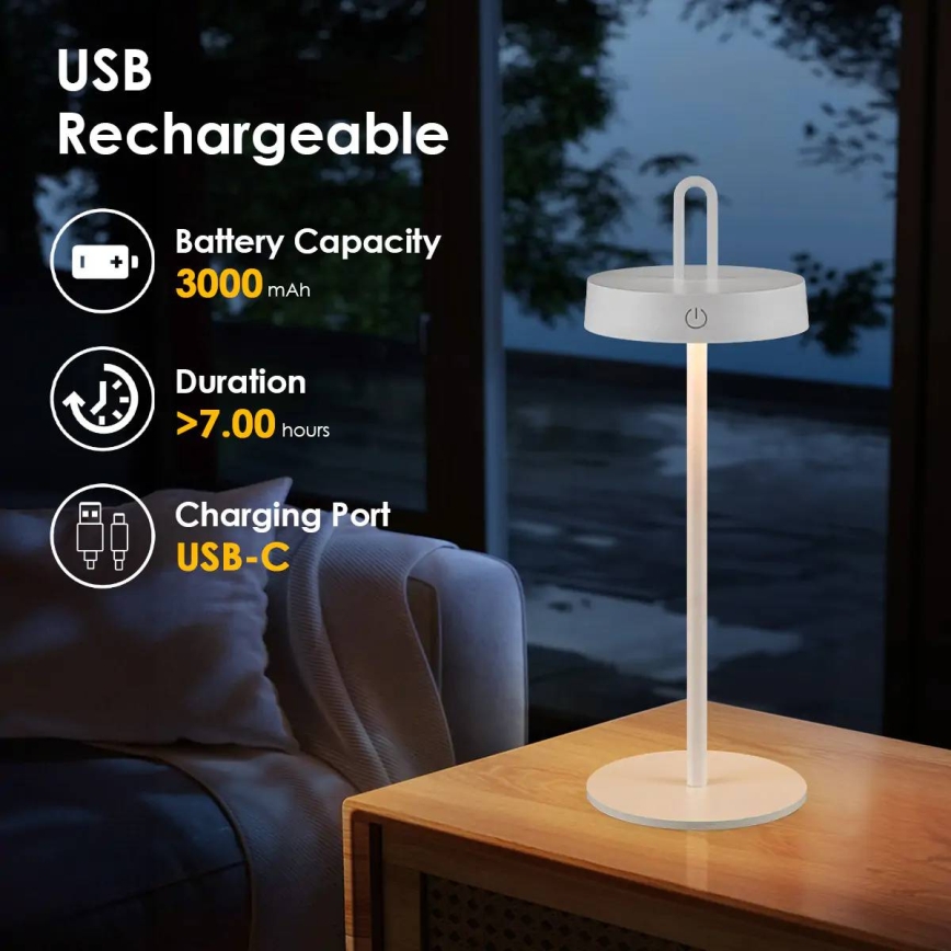 LED-dimmbare, wiederaufladbare Tischleuchte für den Außenbereich mit Touch-Bedienung SHINE LED/1,5W/3,7V 3000 mAh IP44 weiß