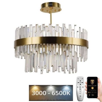LED dimmbarer Kristall-Deckenleuchter an Stange LED/80W/230V 3000-6500K gold + Fernbedienung
