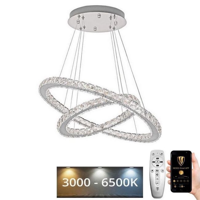 LED dimmbarer Kristall-Kronleuchter an Kabel LED/115W/230V 3000-6500K Silber + Fernbedienung