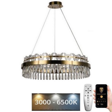 LED dimmbarer Kristall-Pendelleuchter an Kabel LED/80W/230V 3000-6500K gold + Fernbedienung