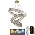 LED dimmbarer Kristall-Pendelleuchter an Seil LED/115W/230V 3000-6500K Chrom/Gold + Fernbedienung