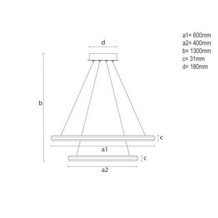 LED-dimmbare Pendelleuchte mit Seilaufhängung, 90 W / 230 V, 3000–6500 K, Ø 60 cm + Fernbedienung