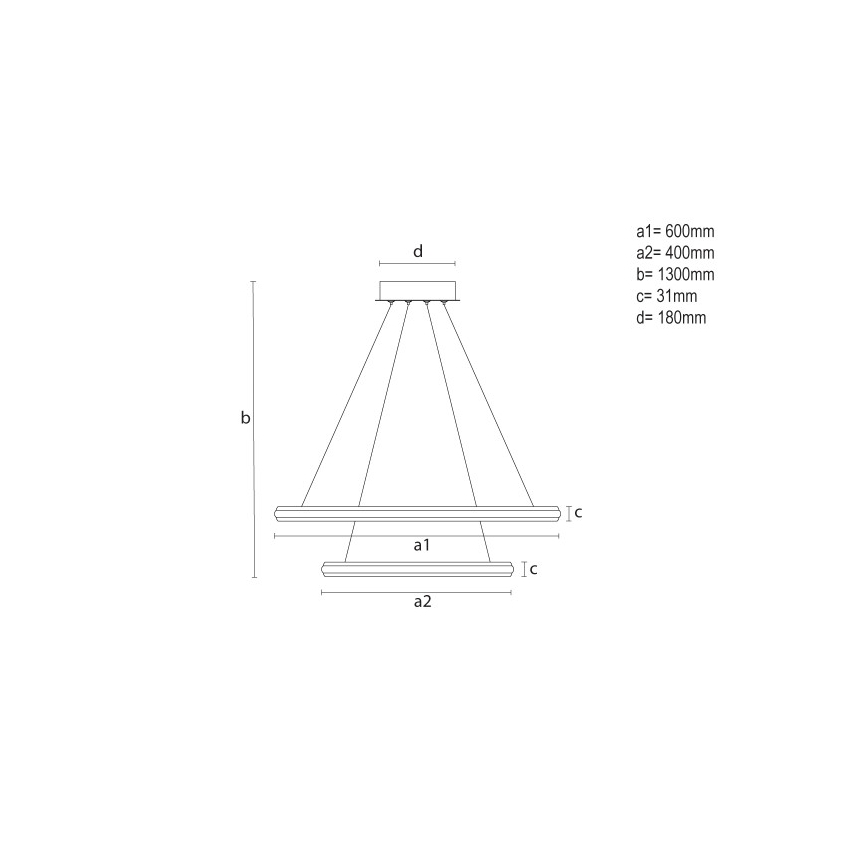 LED-dimmbare Pendelleuchte mit Seilaufhängung, 90 W / 230 V, 3000–6500 K, Ø 60 cm + Fernbedienung