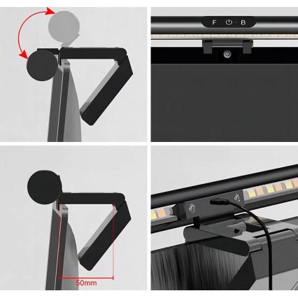 LED dimmbares Touch-Monitorlicht LED/5W/5V 3000/4000/5000/6000K 42 cm schwarz