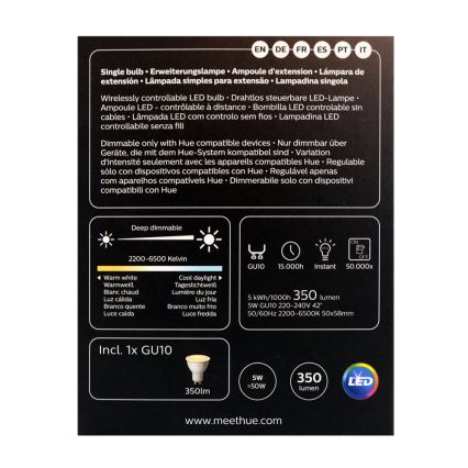 LED-Dimmer-Glühlampe Philips Hue WHITE AMBIANCE 1xGU10/4,3W/230V 2200-6500K