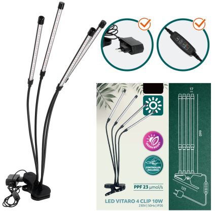 LED dimmbare flexible Tischlampe mit Clip zur Pflanzenzucht VITARO 4xLED/10W/230V schwarz