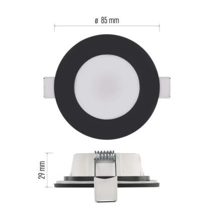 LED-Einbauleuchte für Badezimmer LORI LED/4,5W/230V IP65 2700/4000K d 8,5 cm schwarz