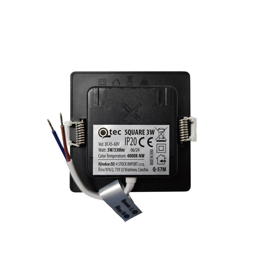 LED-Einbauleuchte SQUARE LED/3W/230V 4000K 9x9 cm schwarz