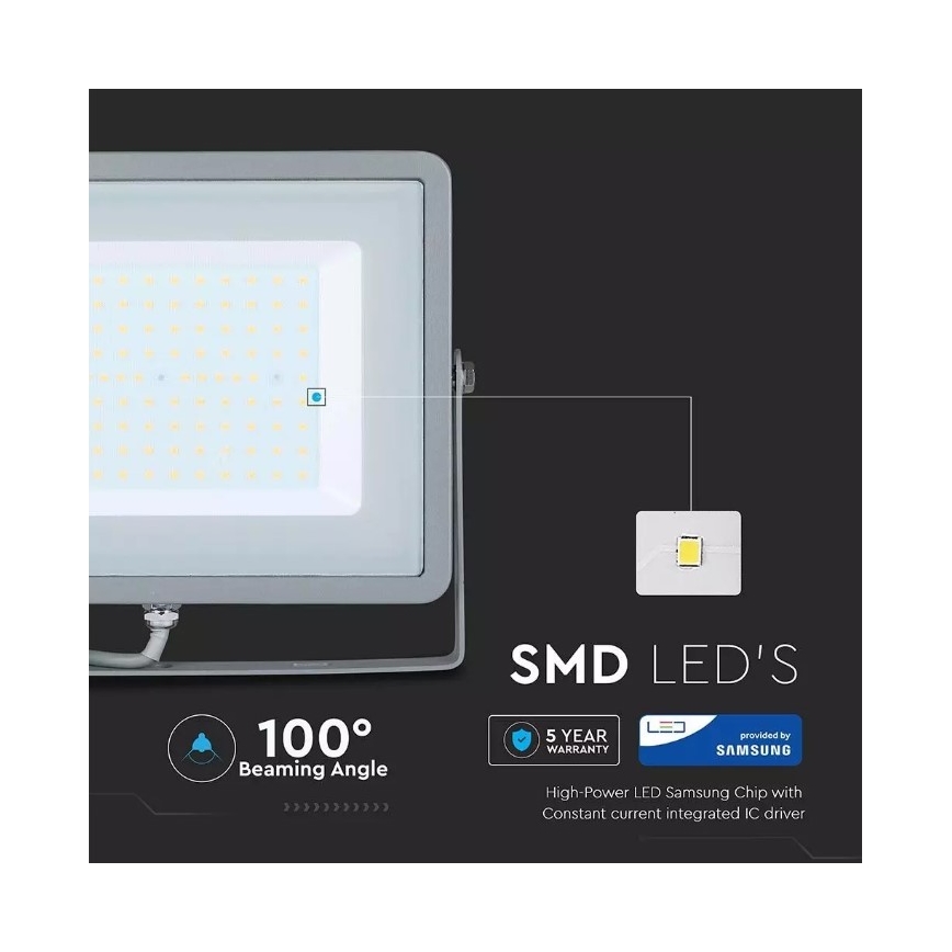 LED-Flutlicht SAMSUNG CHIP LED/100W/230V IP65 3000K grau