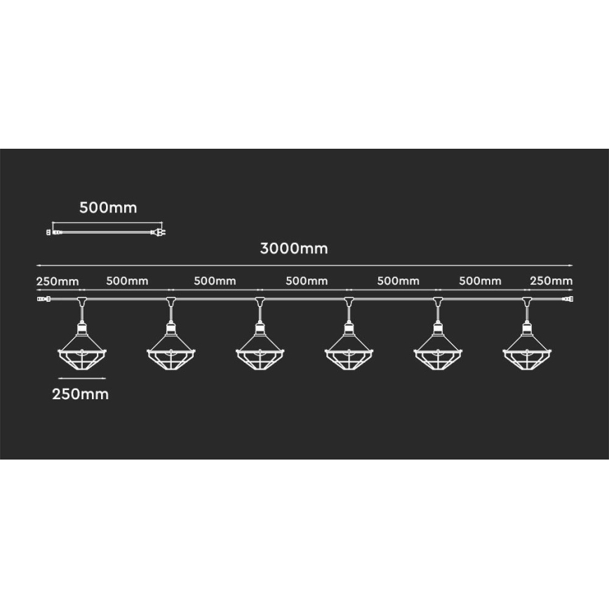 LED Garten-Pendelleuchte PREMIUM STRING 3m 6xE27/10W/230V IP65 schwarz