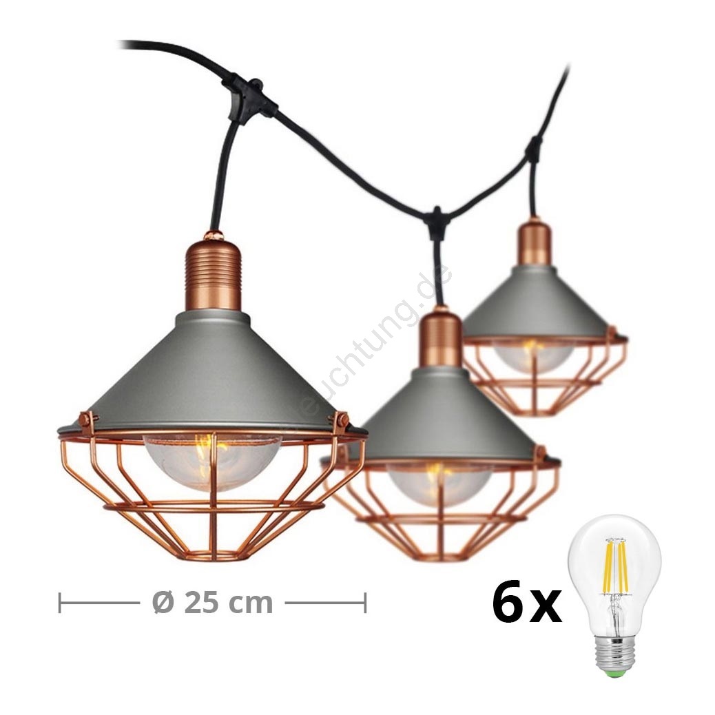 LED Garten Pendelleuchte PREMIUM STRING 3m 6xE27/8W/230V IP65 grau